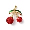 Brass Rhinestone Pendants, Enamel Style, Cherry, Golden, 20x22x10mm, Hole: 5x2.5mm