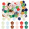 80Pcs 4-Hole Porcelain Buttons, Flower, Mixed Color, 12x12.5x3mm, Hole: 1.5mm, 80pcs/set