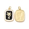 Rectangle with Coconut Tree Pattern Brass Enamel Pendants, with Jump Rings, Cadmium Free & Nickel Free & Lead Free, Real 18K Gold Plated, Black, 20x14x2mm, Hole: 3mm