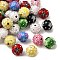Polymer Clay with Resin Beads, Round with Flower Pattern, Mixed Color, 16~18mm, Hole: 3.5mm