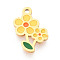 304 Stainless Steel Enamel Charms, Flower Charm, Ion Plating(IP), Real 14K Gold Plated, Yellow, 12.2x7.5x0.9mm, Hole: 1mm
