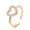 Clear Cubic Zirconia Hollow Out Heart Open Cuff Ring, Brass Jewelry for Women, Golden, Inner Diameter: 17.2mm