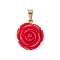 Opaque Resin Pendants, Red Rose Flower Charms with 304 Stainless Steel Snap on Bails, Golden, 22.5x18x11mm, Hole: 3.5x6mm