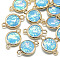 Resin Links connectors, with Golden Tone Brass Findings, Flat Round, Deep Sky Blue, 17x11.5x5.5~6mm, Hole: 1.4~1.5mm