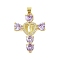 Rack Plating Brass Micro Pave Cubic Zirconia Heart Shape Virgin Mary Cross Pendant, Cadmium Free & Lead Free, Long-Lasting Plated, Real 18K Gold Plated, Lilac, 39x28x6mm, Hole: 4x3mm