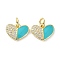 Eco-Friendly Brass Micro Pave Clear Cubic Zirconia Enamel Pendant, with Jump Rings, Long-Lasting Plated, Heart, Real 18K Gold Plated, Turquoise, 10x12x2mm, Hole: 3.4mm