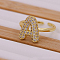 Brass Micro Pave Clear Cubic Zirconia Initial Cuff Rings, Golden, Letter A, Inner Diameter: Adjustable
