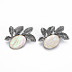 Natural White Shell Oval with Leaf Brooch PALLOY-Q438-001C-RS-1