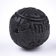 シナバービーズ  彫刻が施された漆器  漢字で丸める  ブラック  19~20.5x17~18.5mm  穴：1.6~2mm CARL-T001-10A-3