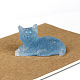 天然アクアマリンの猫のディスプレイ装飾  スパンコール樹脂置物家の装飾  家庭用風水装飾品  80x50x50mm WG85528-02-1