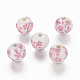 Handmade Printed Porcelain Beads, Round, Pearl Pink, 12mm, Hole: 2mm