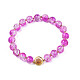 Round Glass Beaded Stretch Bracelet with Gold Plated Brass Ring for Women BJEW-N018-02E-1