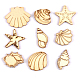 未完成の木片  木の切り欠き  混合形状  貝殻/巻貝/ヒトデ  海をテーマにした模様  3~4cm OCEA-PW0001-13A-1