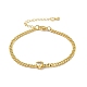 Cubic Zirconia Heart Link Bracelet with Curb Chains KK-E033-20G-2