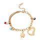 Round Evil Eye Lampwork & Heart & Clover Charm Bracelet with 304 Stainless Steel Chain for Women STAS-P304-16G-1