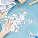 ポリエステル刺繍 3D 花のアップリケを縫います。  プラスチックラインストーン付き  ウェディングドレスの縫製工芸品の装飾  チョンサム  ホワイト  400x345x0.1~7mm DIY-WH0304-717-3