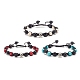 3Pcs 3 Color Round Synthetic Turquoise(Dyed) Braided Bead Bracelets Set with Alloy Skull BJEW-JB07863-1