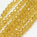 Chapelets de perles en verre, facetté (32 facettes), ronde, kaki clair, 4mm, Trou: 1mm, Environ 98 pcs/chapelet, 13.7 pouce