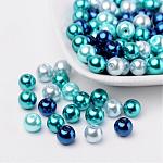 Bleu mix perles carribean de perles de verre nacrées, couleur mixte, 8mm, Trou: 1mm, environ 100 pcs / sachet 