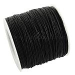 Eco-Friendly Waxed Cotton Thread Cords, Macrame Beading Cords, for Bracelet Necklace Jewelry Making, Black, 1mm, about 100yards/roll