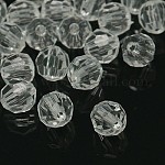 Perles en acrylique transparente, rond clair facetté, 8 mm de diamètre, Trou: 1.5mm
