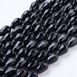 Abalorios de vidrio, facetados, lágrima, negro, 15x10mm, agujero: 2 mm, aproximamente 48 pcs / cadena, 27.56 pulgada (70 cm)