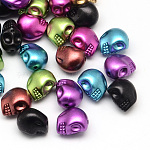Matte Spray Painted Skull Acrylic Beads, Mixed Color, 13x9~10x12mm, Hole: 2mm, about 380pcs/500g
