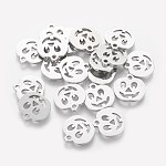 304 Stainless Steel Charms, Halloween, Pumpkin Jack-O'-Lantern, Stainless Steel Color, 12x12x1mm, Hole: 1.5mm