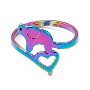 Ion Plating(IP) 201 Stainless Steel Elephant with Heart Adjustable Ring for Women RJEW-K238-07M