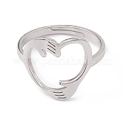 201 Stainless Steel Hand Hug Heart Adjustable Ring for Women RJEW-K238-05P