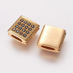 Perles de zircone cubique micro pave en Laiton, sans cadmium et sans plomb, carrée, or, 9x9x3.5mm, Trou: 2x5mm