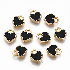 Legierung Emaille Anhänger / charms, cadmiumfrei und bleifrei, Herz, Licht Gold, Schwarz, 8.5x7.5x2 mm, Bohrung: 1.6 mm