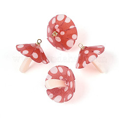 Ciondoli di plastica, con passanti in acrilico e ottone dorato, fungo, indian rosso, 23x22~23mm, Foro: 1.5 mm