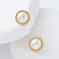 Boucles d'oreilles à tige demi-rondes en acier inoxydable 304, avec perle d'imitation, or, 18x18mm