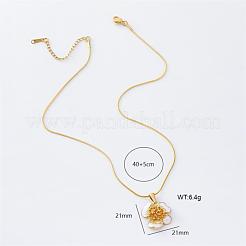 Collier vintage en acier inoxydable avec pendentif en forme de fleur en émail blanc pour femme&nbsp;PZ9559