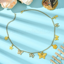 Schmetterling Bowknot Blumen 304 Edelstahl Kabel Kette Halsketten&nbsp;NJEW-FS00006