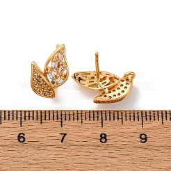 Blatt Messing Micro Pave klare Zirkonia Ohrstecker Beschläge&nbsp;KK-K382-32G
