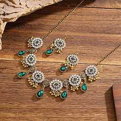 Ensembles de colliers et boucles d'oreilles pendantes en alliage de strass&nbsp;FS-WG6751B-04
