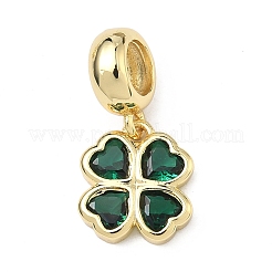 Dijes colgantes europeos de trébol con circonitas cúbicas pavé de latón para el Día de San Patricio&nbsp;KK-P345-04G
