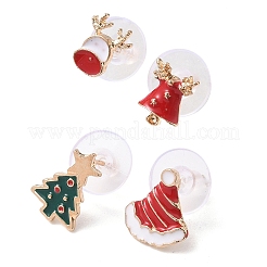 Boucles d'oreilles puces en alliage émaillé sur le thème de Noël (4 pièce)&nbsp;EJEW-B068-02KCGG-04