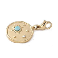 Pendentif rond plat en strass en acier inoxydable 304 avec décoration en forme d'étoile&nbsp;STAS-S165-03B-G