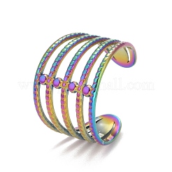 Regenbogenfarbener Ionenplattierungsring (IP) aus 304 Edelstahl mit klobigem offenem Manschettenring für Frauen&nbsp;RJEW-A005-35MC