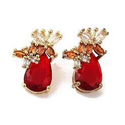 Orecchini a bottone a farfalla in vero ottone placcato oro 18k con placcatura a cremagliera&nbsp;EJEW-B034-11G