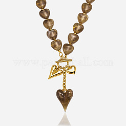 Colliers pendentifs en forme de cœur en acier inoxydable 304 et résine pour femmes avec fermoirs OT&nbsp;WGC03D6-01