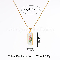 Collane da donna con pendente geometrico in acciaio inossidabile 304 con stampa floreale.&nbsp;WG37CA3-04