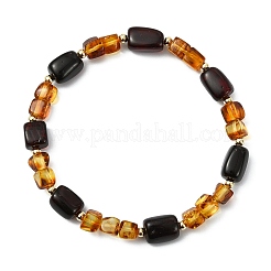 Pulseras elásticas con cuentas de ámbar natural y latón para mujeres y hombres.&nbsp;BJEW-JB13720