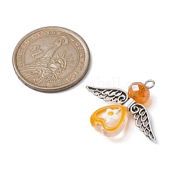 Coeur en verre avec pendentif ailes en alliage de style tibétain&nbsp;PALLOY-JF02261