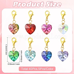 40 pendentif décoratif en verre en forme de cœur&nbsp;HJEW-YW00402