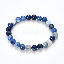 Ágata natural a rayas / ágata con bandas pulseras de estiramiento con cuentas&nbsp;BJEW-Q692-03E