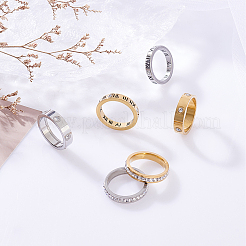 6 Stück 6 Stil 201 Edelstahl hohlen römischen Ziffern Fingerring mit Strass&nbsp;RJEW-AN0001-21